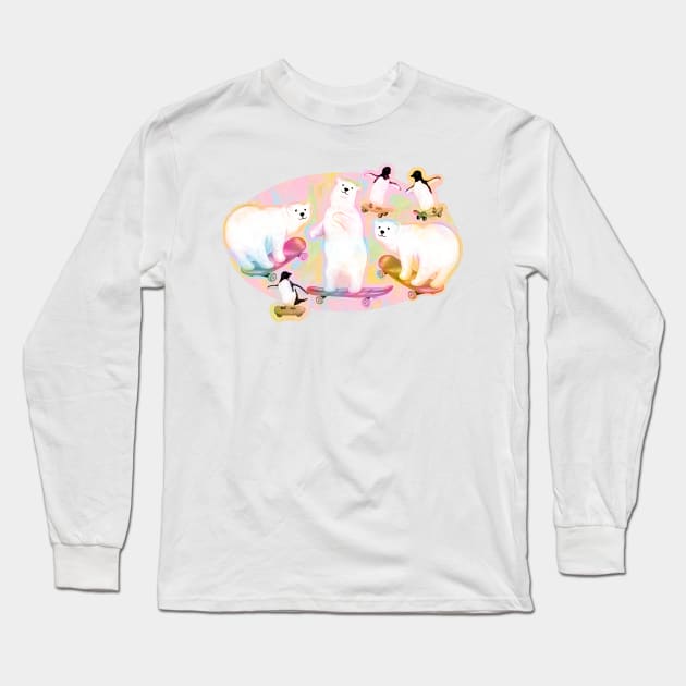 Ice Skate-boarding Arctic Animals Long Sleeve T-Shirt by PerrinLeFeuvre